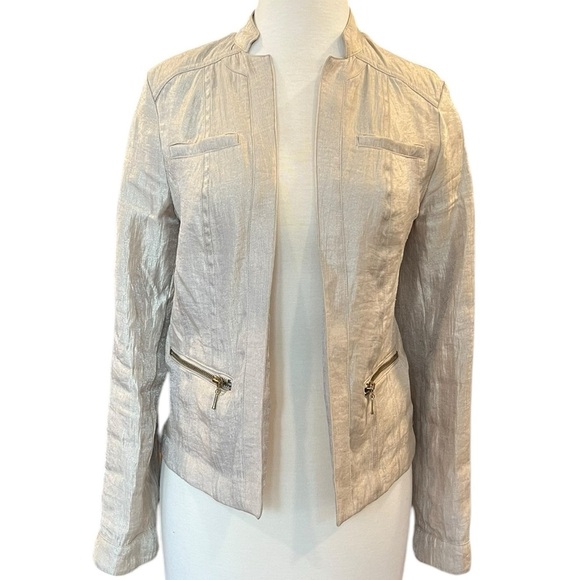 Chico's Jackets & Blazers - Chico’s Foiled Linen Gold Shimmer Lightweight Jacket Blazer Zip Closure Small